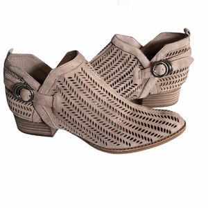 Vince Camuto perforated taupe booties, 7.5